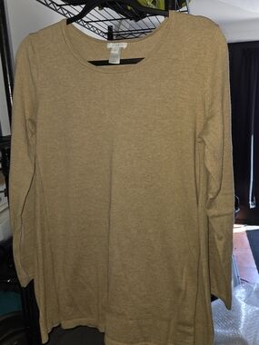 J. J ill Casual Long Sleeve Crewneck Top - Camel